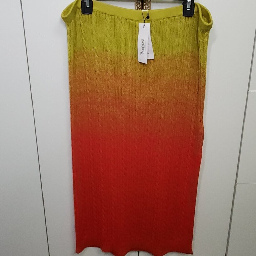 Gradient Knit Midi Skirt in Yellow to Orange